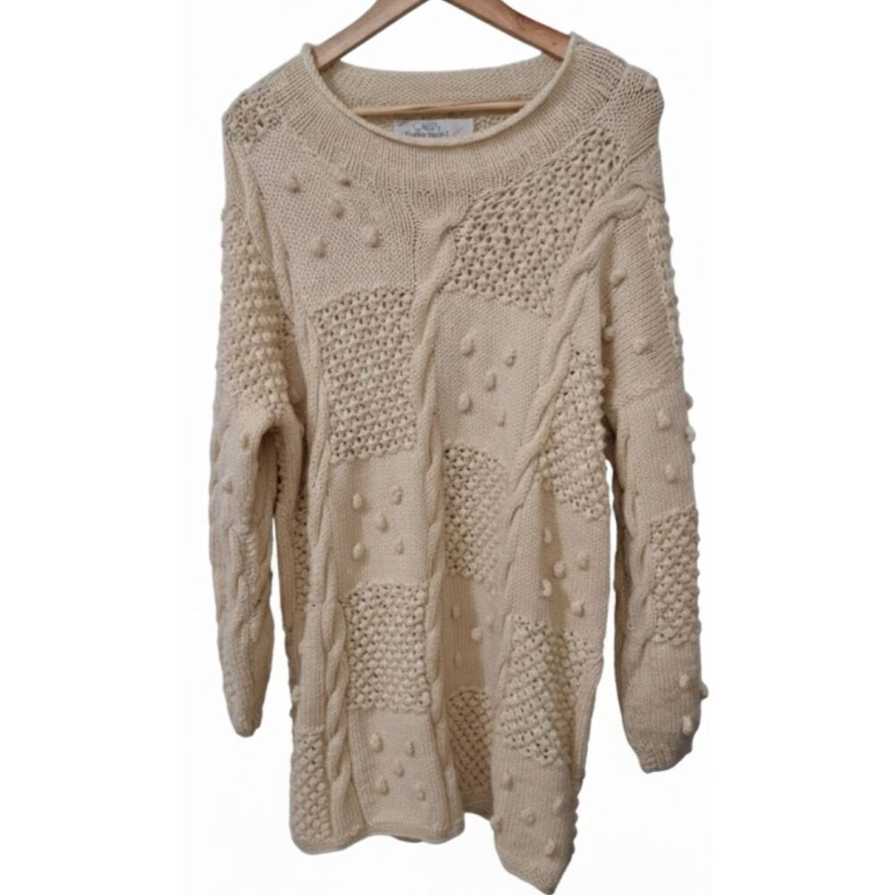 Quills womens large handmade sweater cable knit beige woolen market Ireland